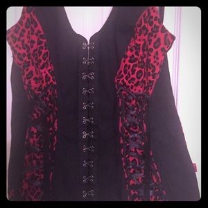 Royal Bones red/black leopard print halter corset